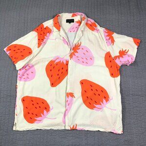 4/$15 No Boundaries Shirt Men 3XL Red Pink Strawberry Fruit Resort Tropical Camp